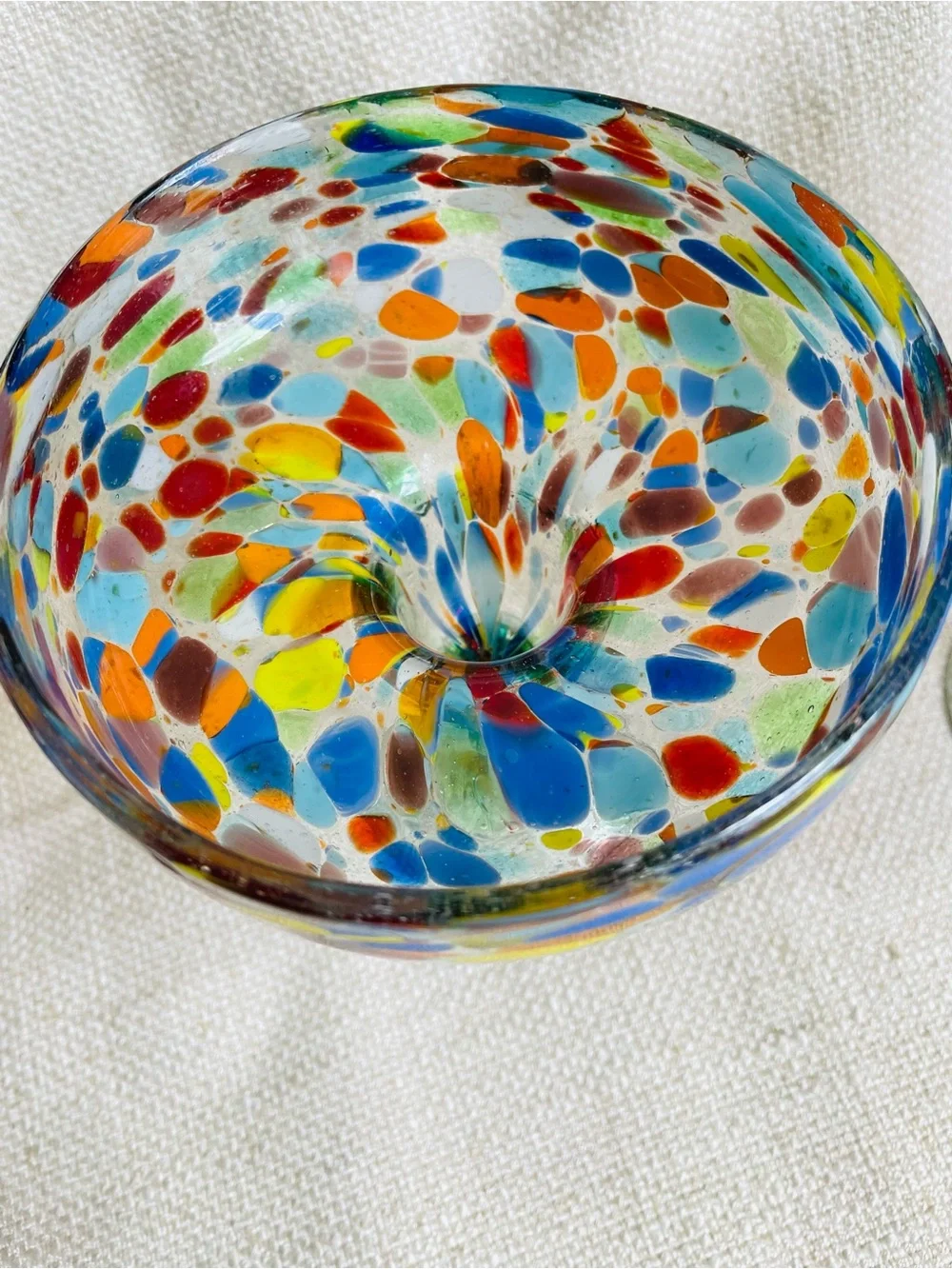 (2) Crate & Barrel Handblown Multicolor Speckled Glass Compote Martini Glasses